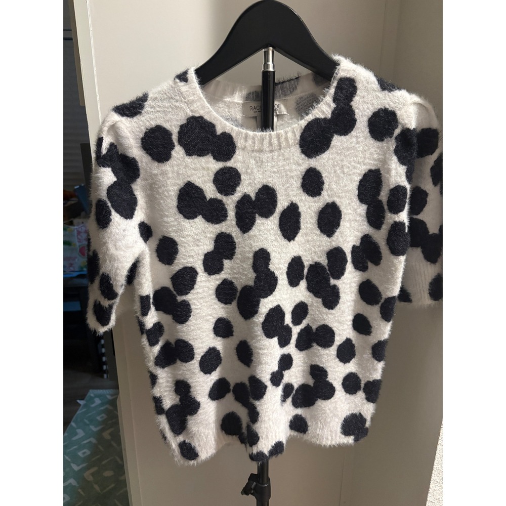 Rachel Zoe Womens Small Polka Dot Eyelash Knit Short Sleeve Sweater Chic Sz S - Picture 4 of 8
